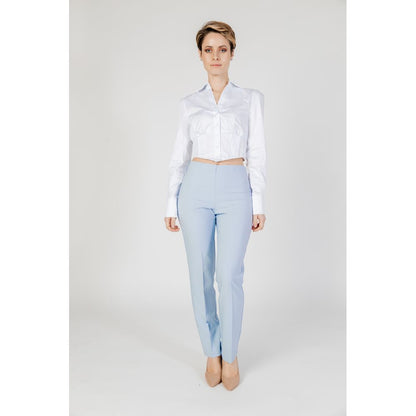 Pants by Sandro Ferrone for women in polyester blue features an on trend silhouette with a and regular-fit cut in an elegant long for a sophisticated look.