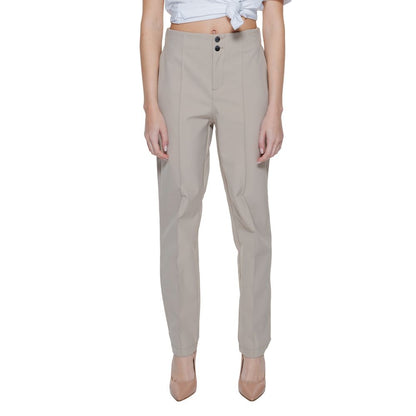 Pants by Street One for women in polyamide beige features a enduring silhouette, showcasing a enduring cigarette and long with a for a premium, tailored aesthetic.