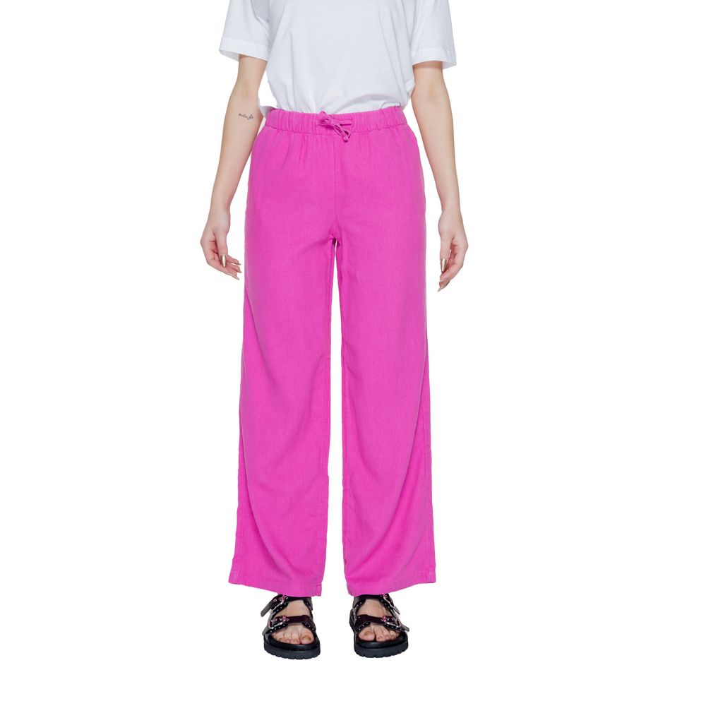 Pants by Only for women in linen & viscose pink features an on trend silhouette with a and wide cut in an elegant long for a sophisticated look.