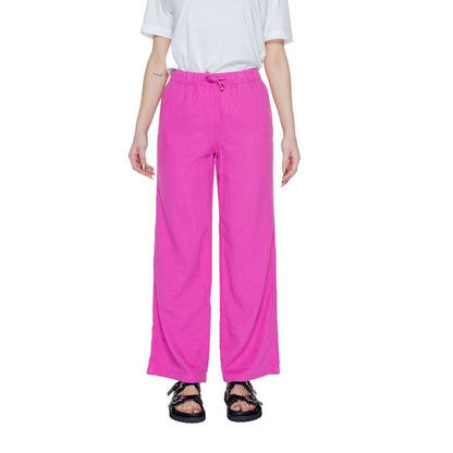 Pants by Only for women in linen & viscose pink features an on trend silhouette with a and wide cut in an elegant long for a sophisticated look.
