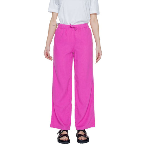 Pants by Only for women in linen & viscose pink features an on trend silhouette with a and wide cut in an elegant long for a sophisticated look.