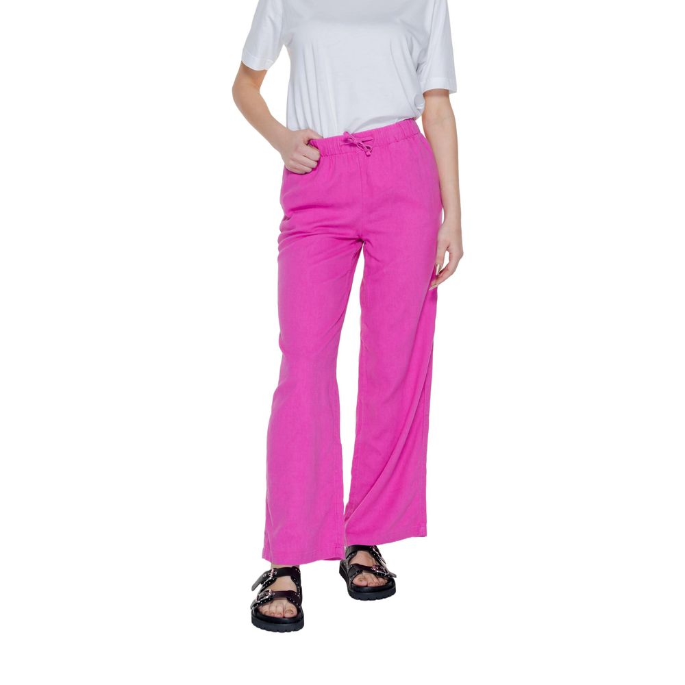 Pants by Only for women in linen & viscose pink features a sleek silhouette with a sleek wide, a refined long, and a sophisticated finish.