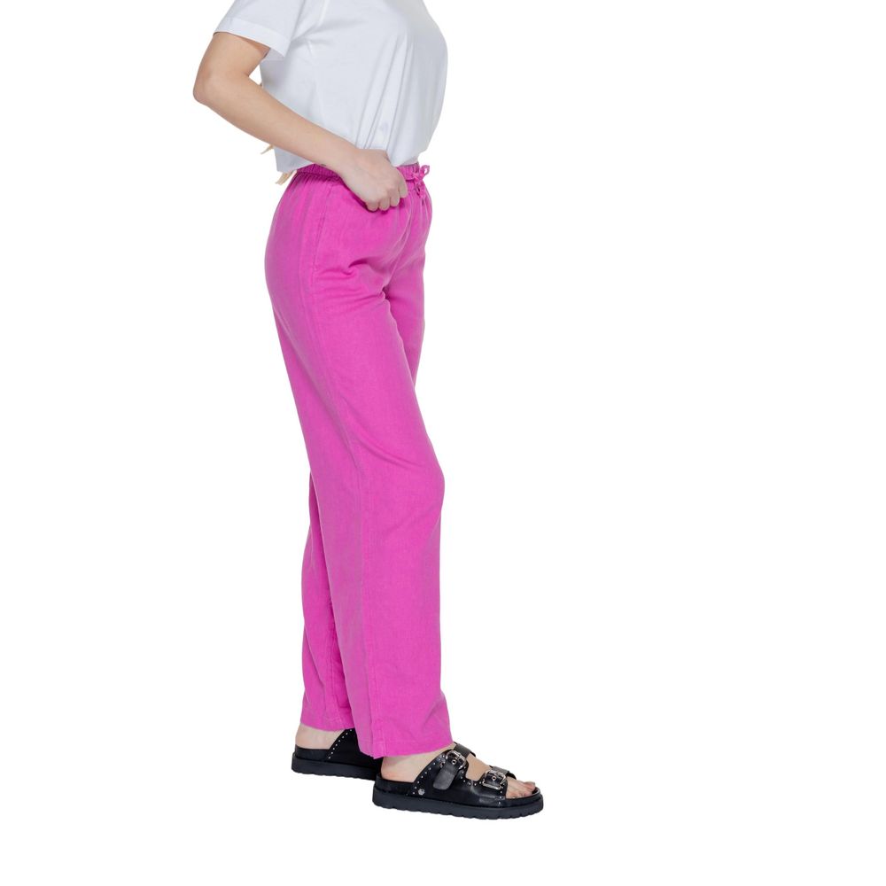 Pants by Only for women in linen & viscose pink features a enduring silhouette, showcasing a enduring wide and long with a for a premium, tailored aesthetic.