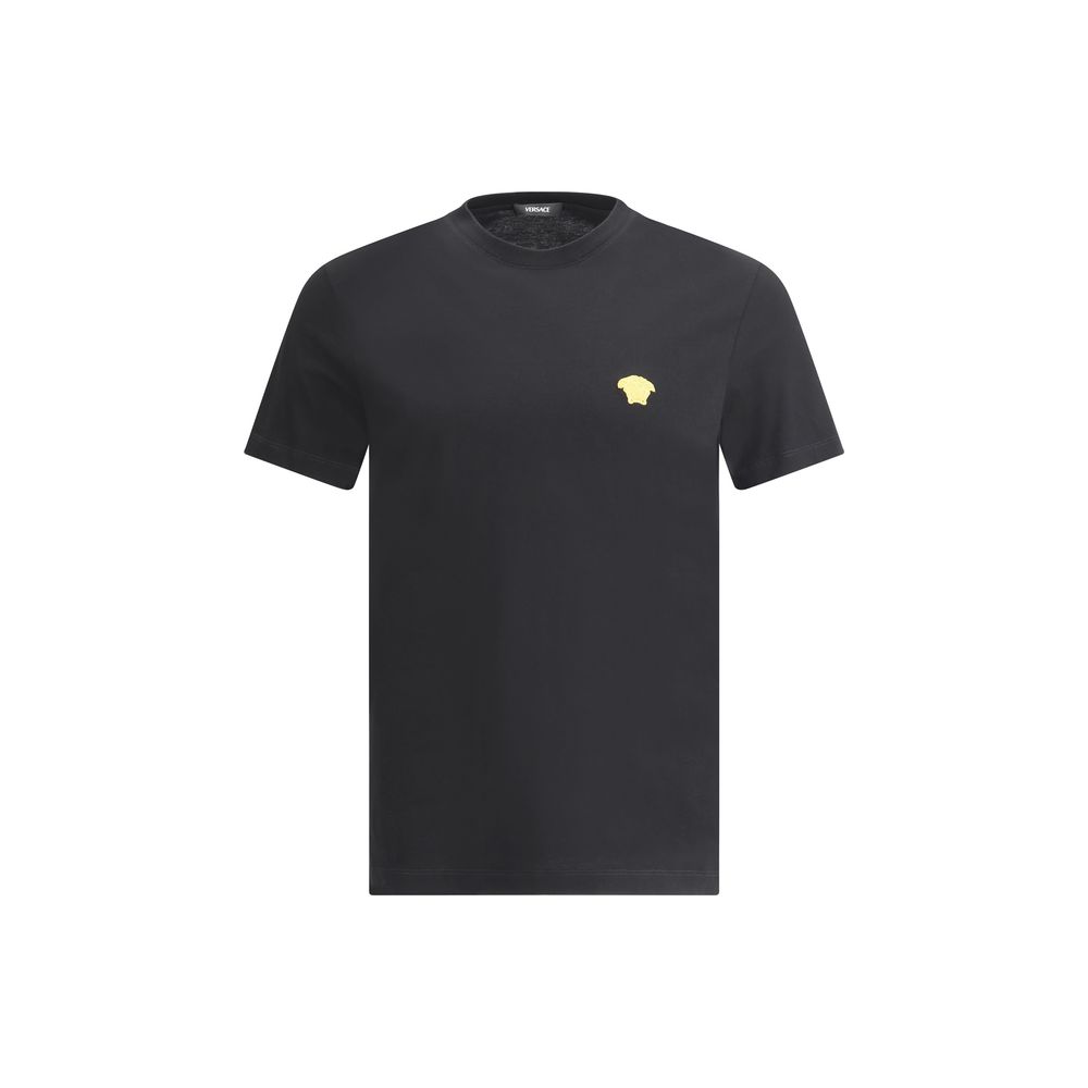 T-Shirt by Versace for men in cotton black & patterned features an edgy silhouette, meticulously detailed with a sophisticated and crew neckline for a truly edgy finish.