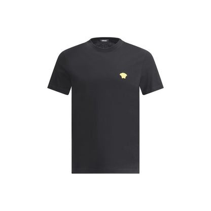 T-Shirt by Versace for men in cotton black & patterned features an edgy silhouette, meticulously detailed with a sophisticated and crew neckline for a truly edgy finish.