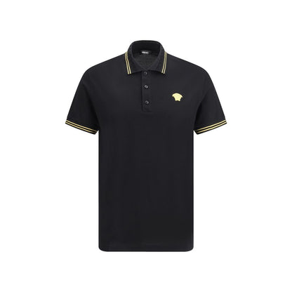 Polo Shirt by Versace for men in cotton black presents a sleek silhouette, featuring a refined and for a sleek finish.