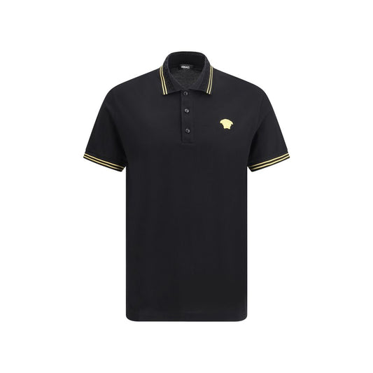 Polo Shirt by Versace for men in cotton black presents a sleek silhouette, featuring a refined and for a sleek finish.