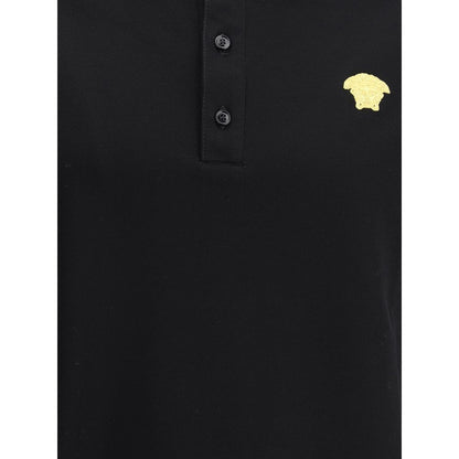 Polo Shirt by Versace for men in cotton black presents a distinguished silhouette, showcasing a sophisticated and distinguished for a truly distinguished finish.
