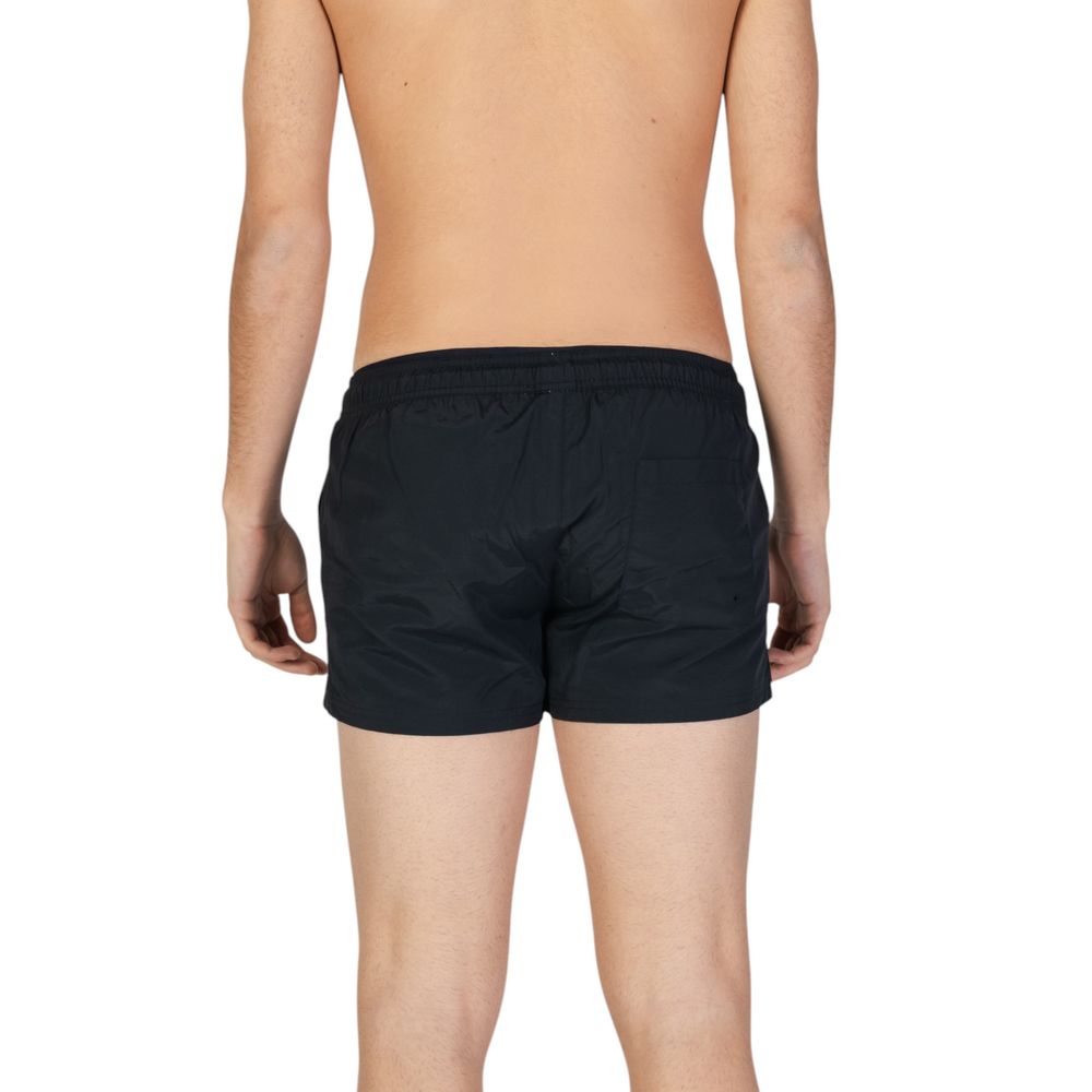 Swimwear by Hamaki-Ho for men in polyester black features an beach ready silhouette, showcasing the beach ready design of the Men's Polyester Swimwear for a sophisticated poolside look.