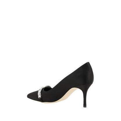 Kitten Pumps Heels by Manolo Blahnik for women in leather & satin black showcases a effortless chic silhouette, perfectly accentuating Women's Leather & Satin Kitten Pumps Heels with a effortless chic kitten-heel and effortless chic almond toe style.