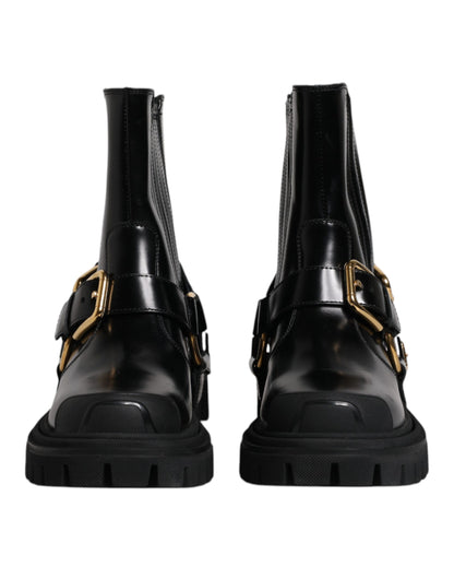 Dolce & Gabbana Men's Polyester & Calf Leather Mid-Calf Boots - Black Gold