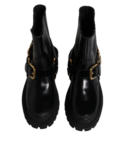 Dolce & Gabbana Men's Polyester & Calf Leather Mid-Calf Boots - Black Gold