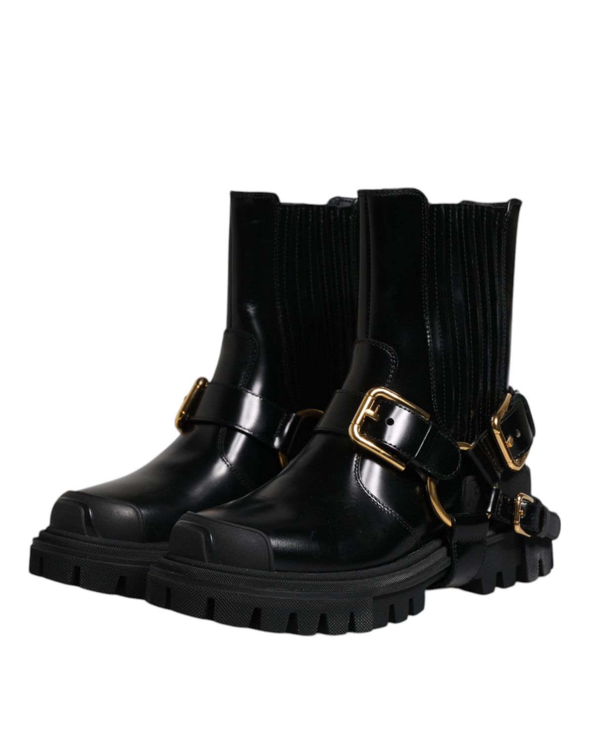 Dolce & Gabbana Men's Polyester & Calf Leather Mid-Calf Boots - Black Gold
