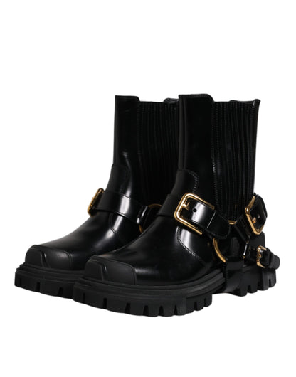 Dolce & Gabbana Men's Polyester & Calf Leather Mid-Calf Boots - Black Gold