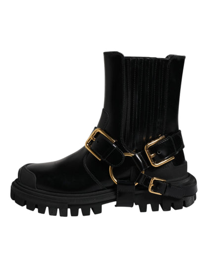 Dolce & Gabbana Men's Polyester & Calf Leather Mid-Calf Boots - Black Gold