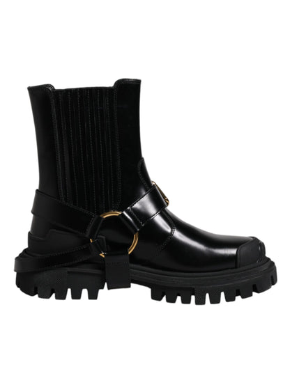 Dolce & Gabbana Men's Polyester & Calf Leather Mid-Calf Boots - Black Gold