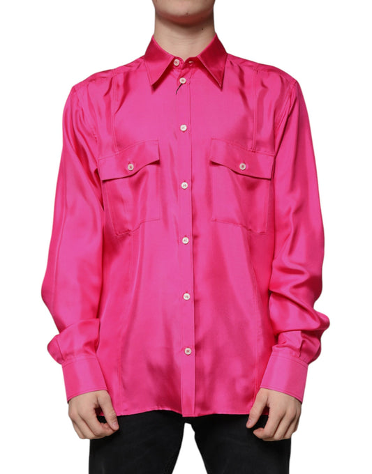 Dolce & Gabbana Men's Regular Fit Long-Sleeve Silk Shirt - Pink