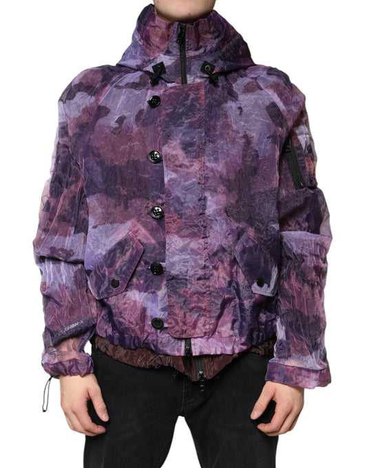 Dolce & Gabbana Men's Blouson Nylon Polyester & Viscose Hooded Jacket - Purple Camouflage