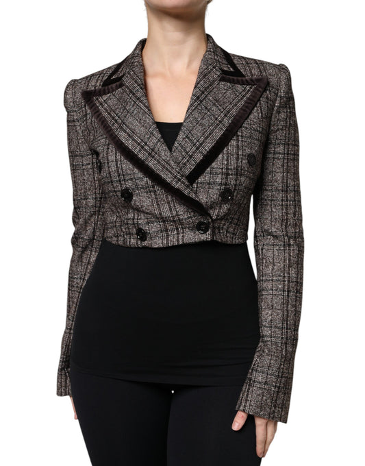 Dolce & Gabbana Women's Crop Top Cotton Nylon Polyester & Alpaca Wool Jacket - Brown Plaid