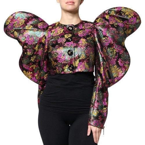 Dolce & Gabbana Women's Crop Top Elastane Nylon Polyester & Silk Blazer - Multicolor Floral Jacquard Print