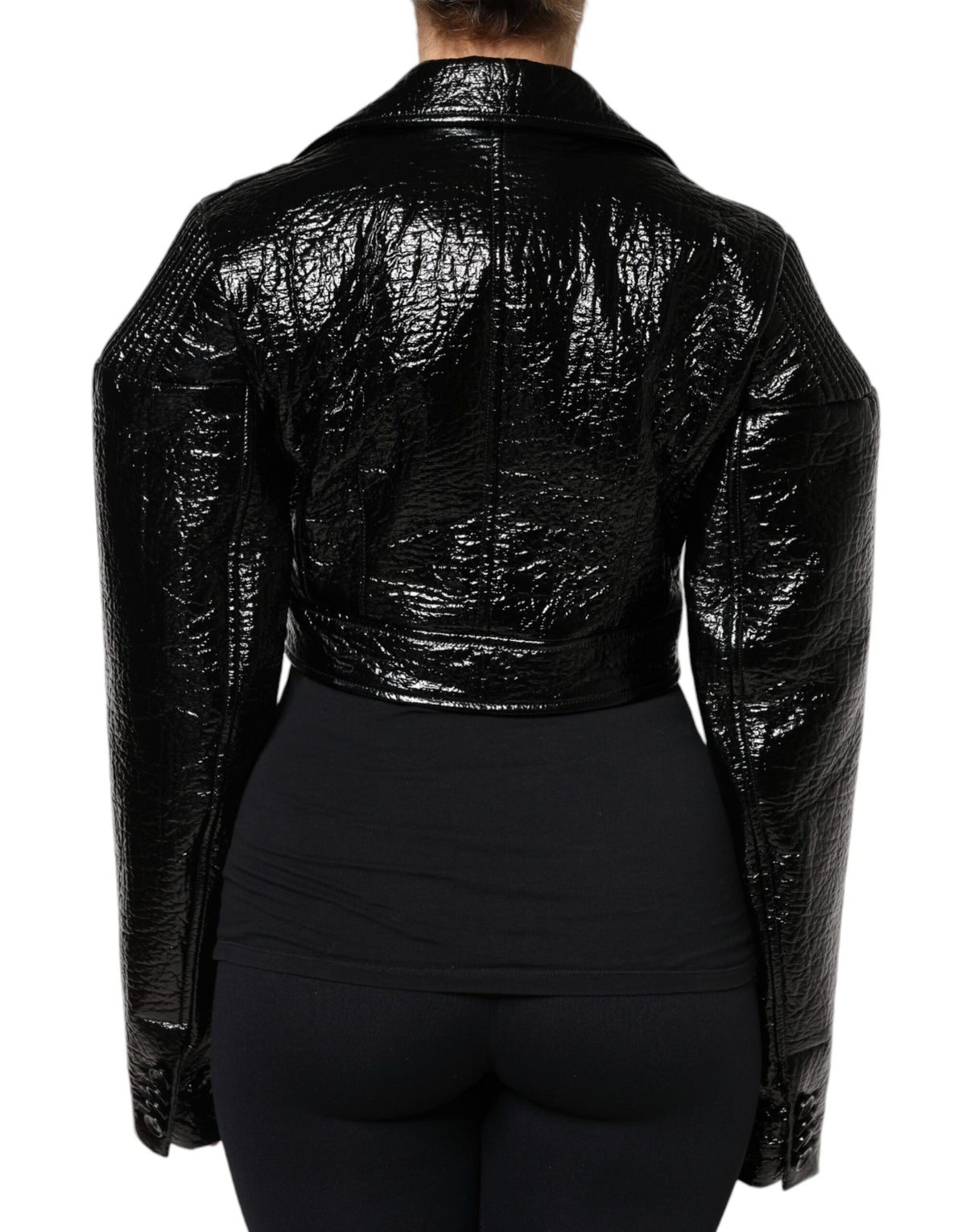 Dolce & Gabbana Women's Crop Top Leather Jacket - Black