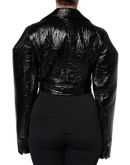 Dolce & Gabbana Women's Crop Top Leather Jacket - Black