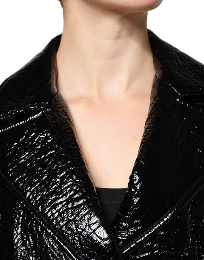 Dolce & Gabbana Women's Crop Top Leather Jacket - Black