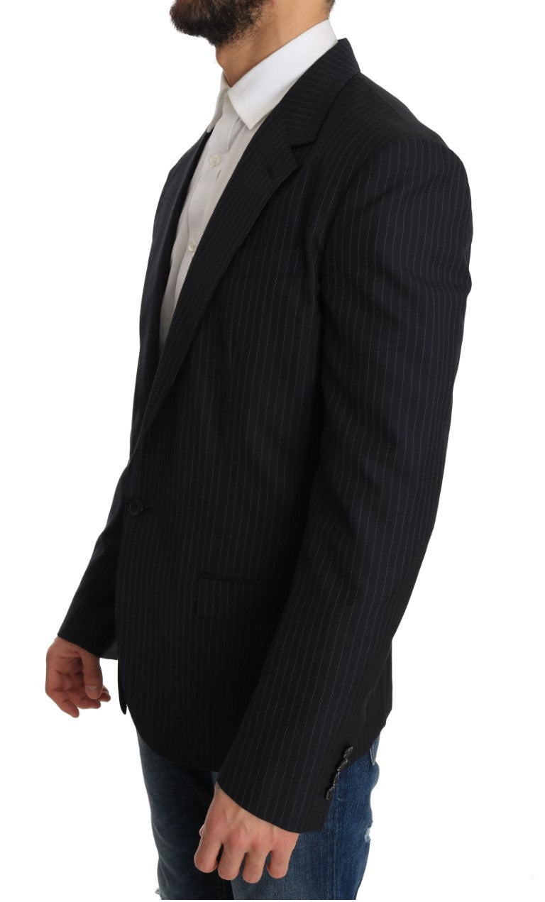 Dolce & Gabbana Men's Gray Striped Wool Jacket Coat Slim Blazer