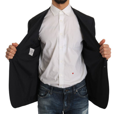 Dolce & Gabbana Men's Gray Striped Wool Jacket Coat Slim Blazer