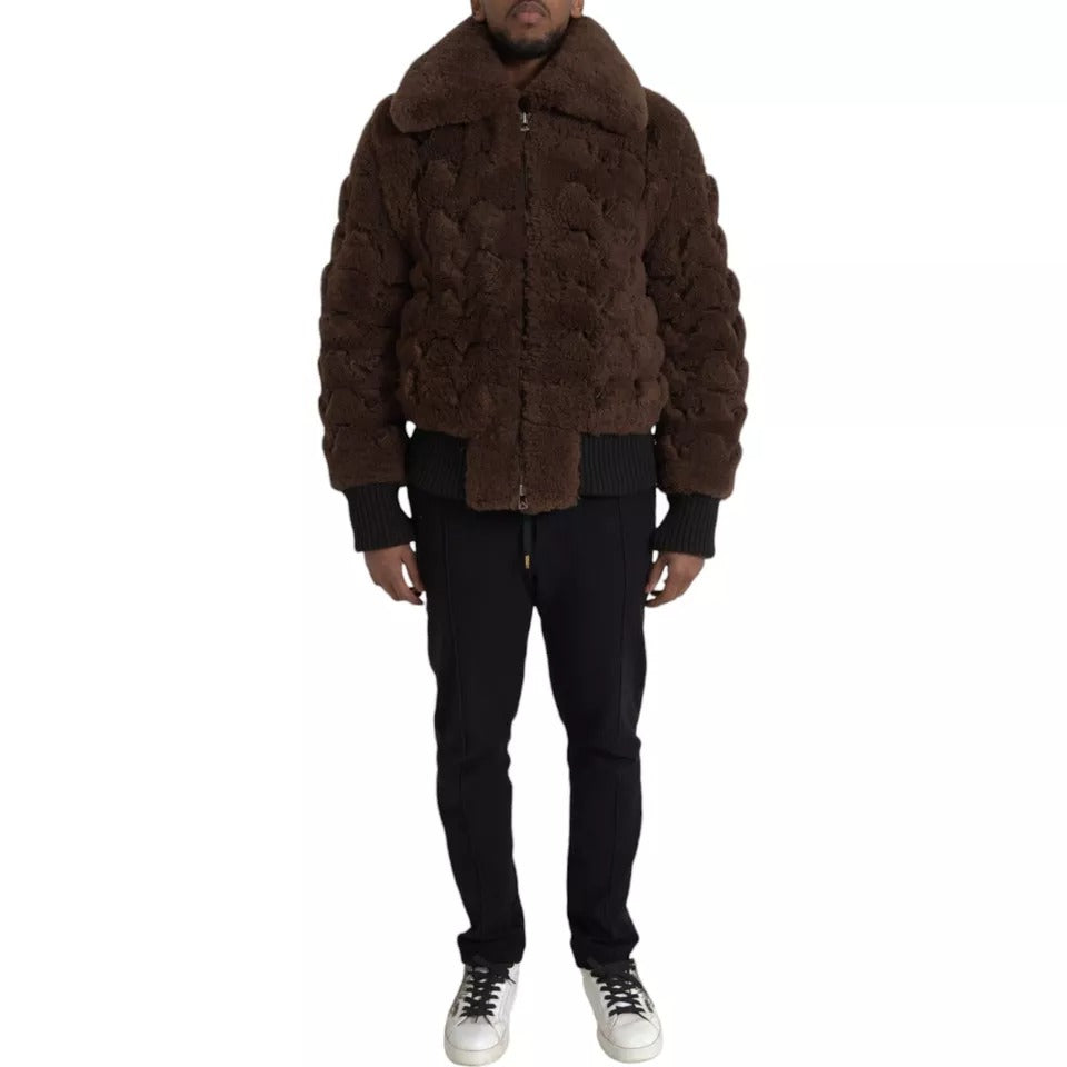 Bottega Veneta Men's Fur Sheep Shearling & Wool Bomber Jacket - Brown