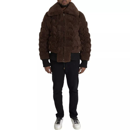 Bottega Veneta Men's Fur Sheep Shearling & Wool Bomber Jacket - Brown