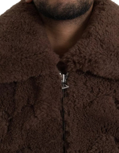 Bottega Veneta Men's Fur Sheep Shearling & Wool Bomber Jacket - Brown