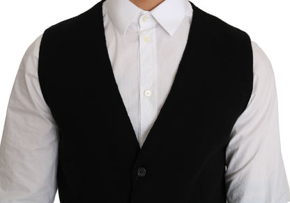 Black Cotton Dress Woven Waistcoat