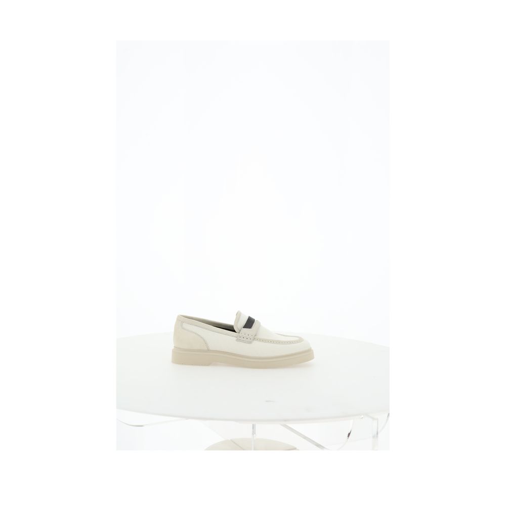 This Loafer Loafers Shoes by Brunello Cucinelli for unisex in bos taurus suede calfskin leather & cotton beige features an timeless silhouette from the Unisex Bos Taurus Suede Calfskin Leather & Cotton Loafer Loafers Shoes collection, defined by a sophisticated and elegant round toe style.