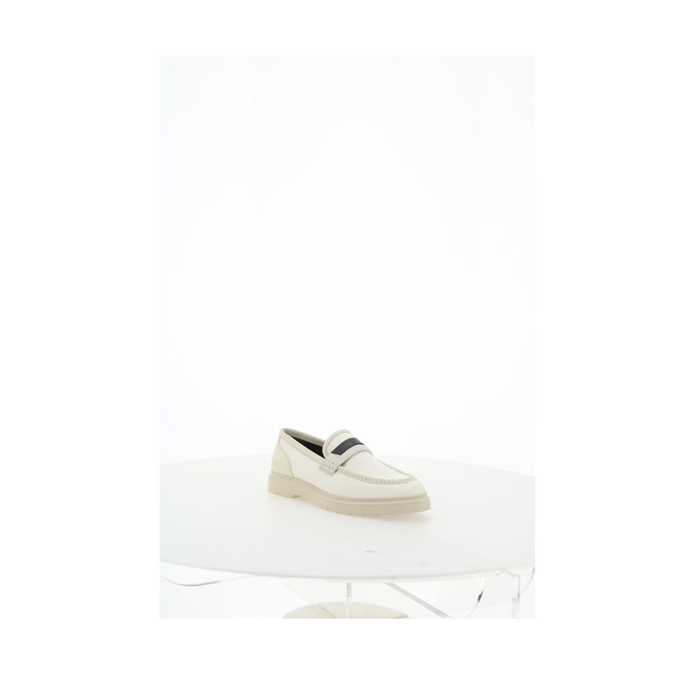 Loafer Loafers Shoes by Brunello Cucinelli for unisex in bos taurus suede calfskin leather & cotton beige showcases a timeless Unisex Bos Taurus Suede Calfskin Leather & Cotton Loafer Loafers Shoes aesthetic, defined by its timeless round toe style and elegant .