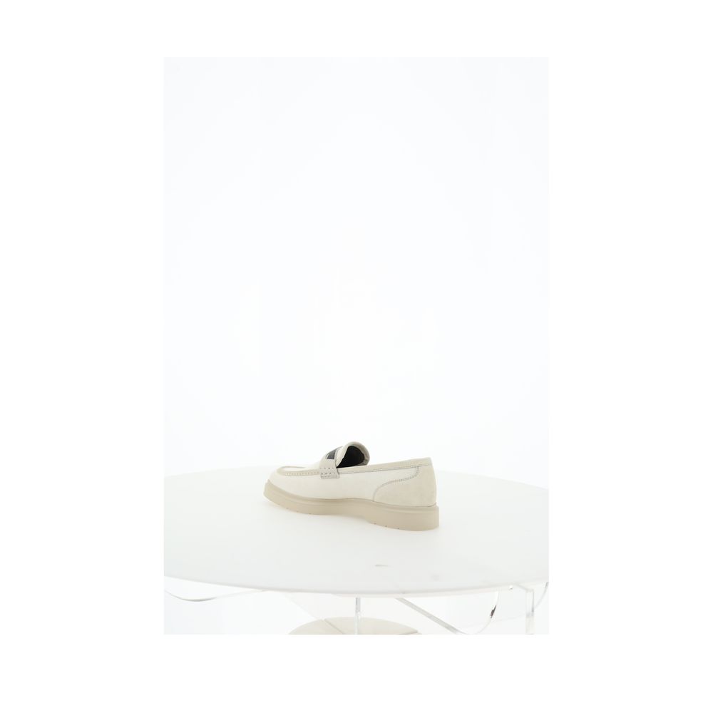 Loafer Loafers Shoes by Brunello Cucinelli for unisex in bos taurus suede calfskin leather & cotton beige features an timeless silhouette, perfectly showcasing Unisex Bos Taurus Suede Calfskin Leather & Cotton Loafer Loafers Shoes with its distinct and elegant round toe style.