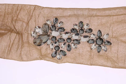 Dolce & Gabbana Gold Stretch Floral Clear Crystal Stocking Socks