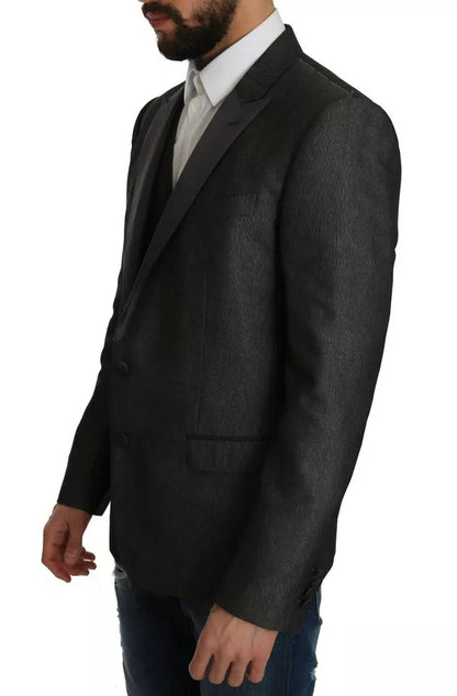 Dolce & Gabbana Fantasy Men's Single Breasted Polyester Silk Rayon & Wool Blazer - Gray Patterned