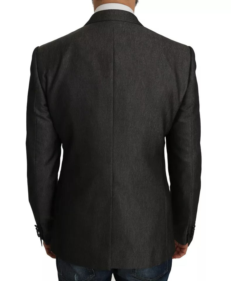 Dolce & Gabbana Fantasy Men's Single Breasted Polyester Silk Rayon & Wool Blazer - Gray Patterned