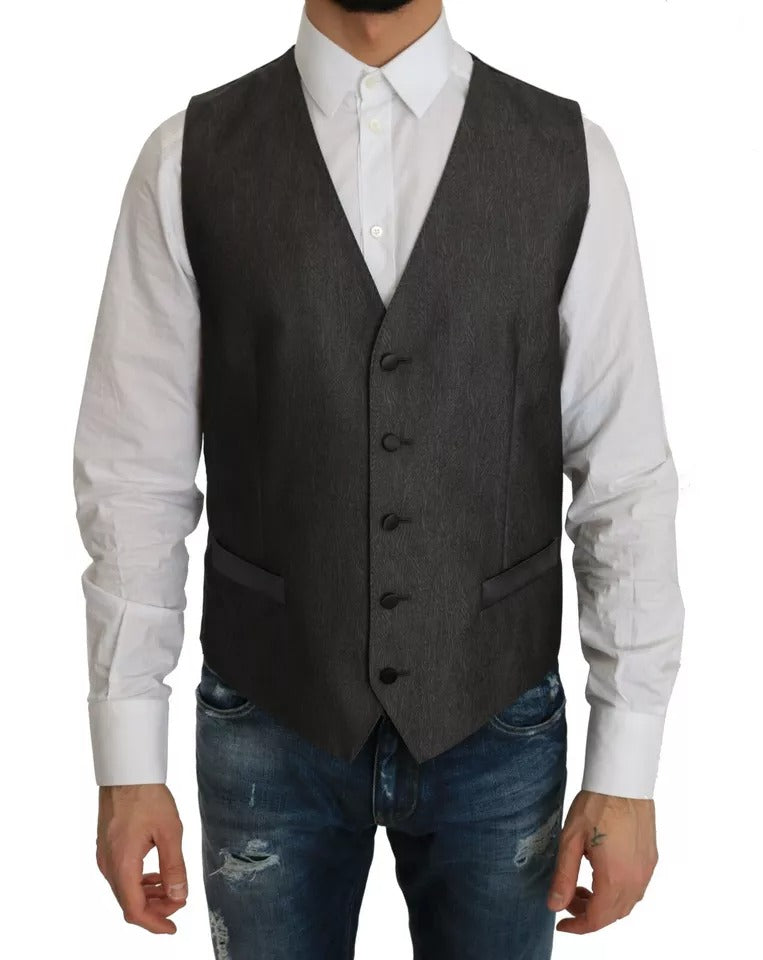 Dolce & Gabbana Fantasy Men's Single Breasted Polyester Silk Rayon & Wool Blazer - Gray Patterned