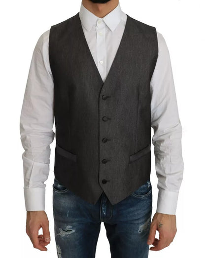 Dolce & Gabbana Fantasy Men's Single Breasted Polyester Silk Rayon & Wool Blazer - Gray Patterned