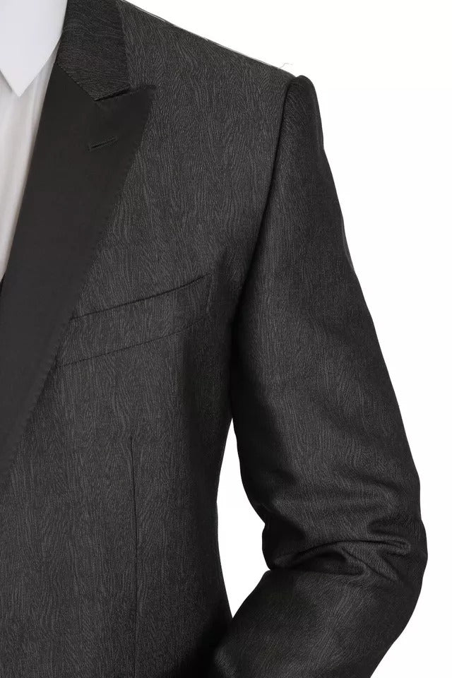 Dolce & Gabbana Fantasy Men's Single Breasted Polyester Silk Rayon & Wool Blazer - Gray Patterned