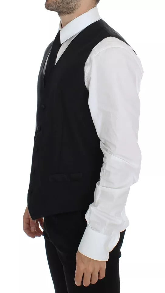 Dolce & Gabbana Unisex Single Breasted Polyester Silk & Wool Vest - Black