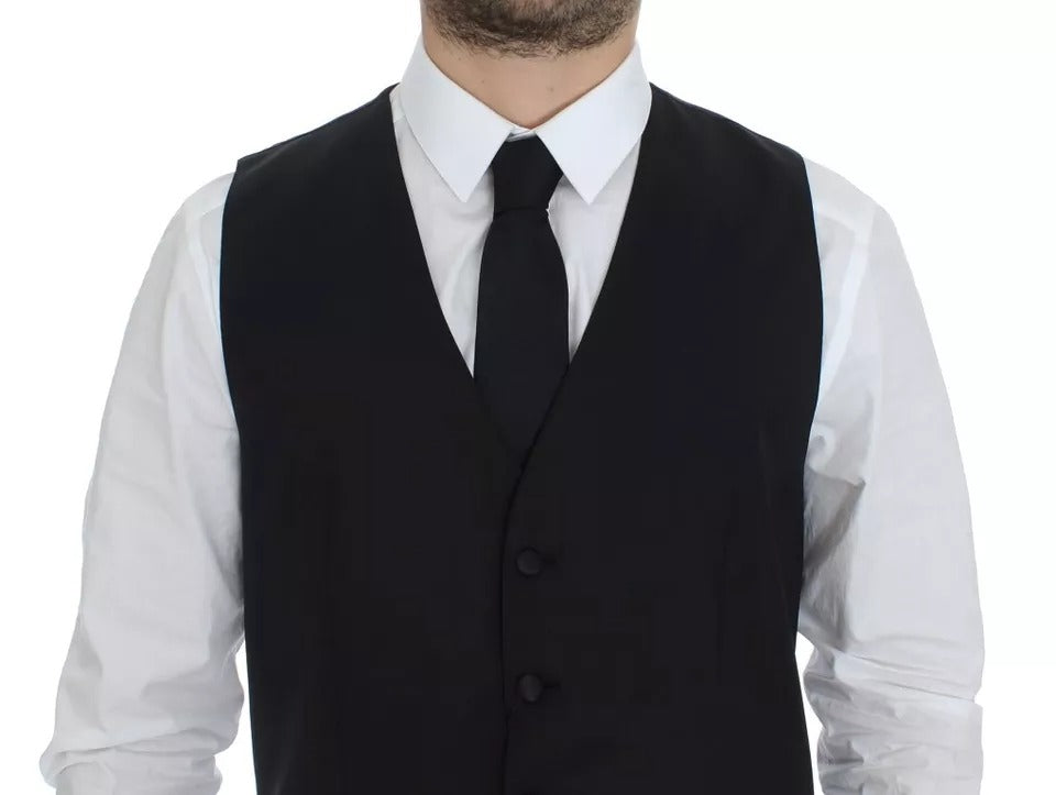 Dolce & Gabbana Unisex Single Breasted Polyester Silk & Wool Vest - Black