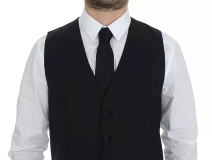 Dolce & Gabbana Unisex Single Breasted Polyester Silk & Wool Vest - Black