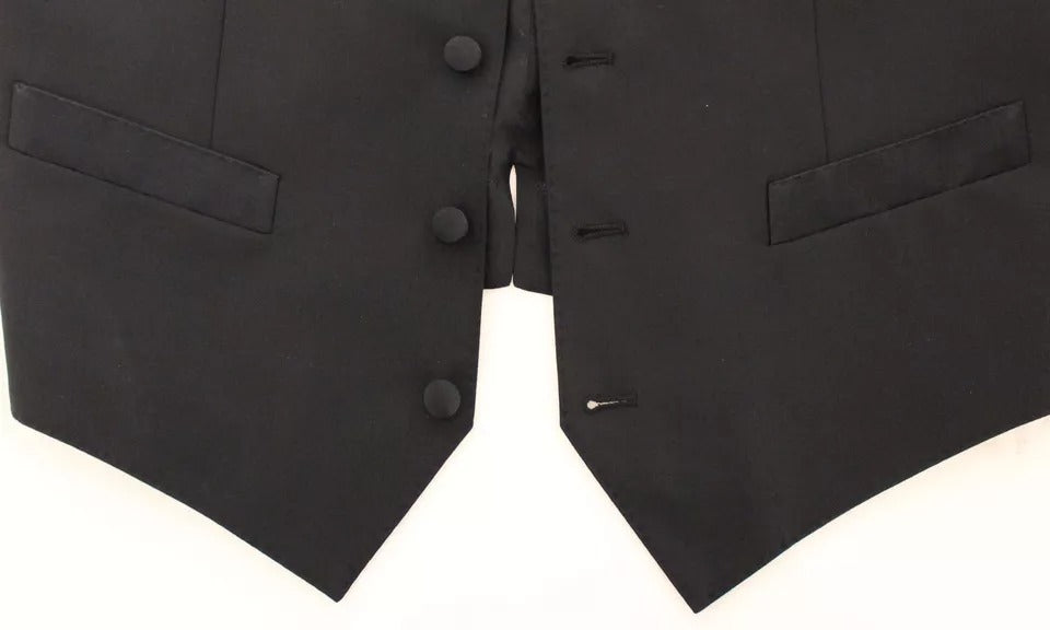 Dolce & Gabbana Unisex Single Breasted Polyester Silk & Wool Vest - Black