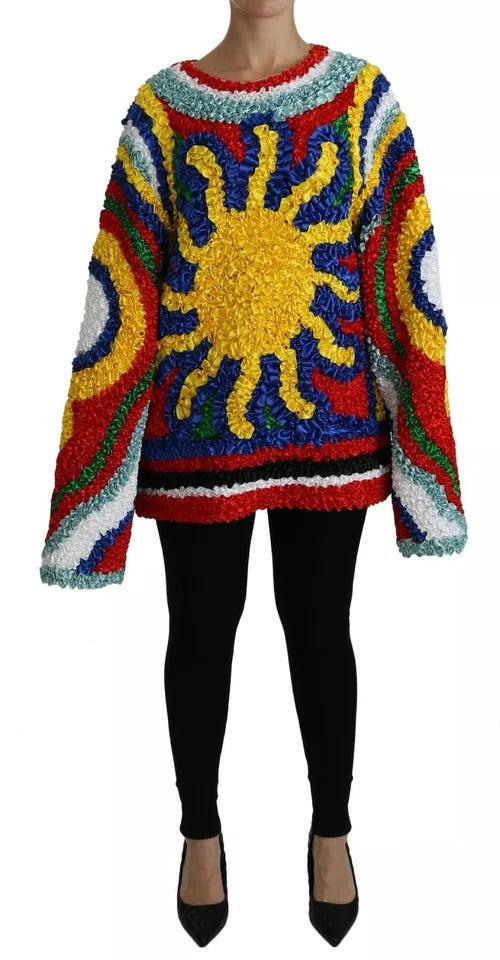Dolce & Gabbana Multicolor Sun Ruffled Top Oversize Sweater