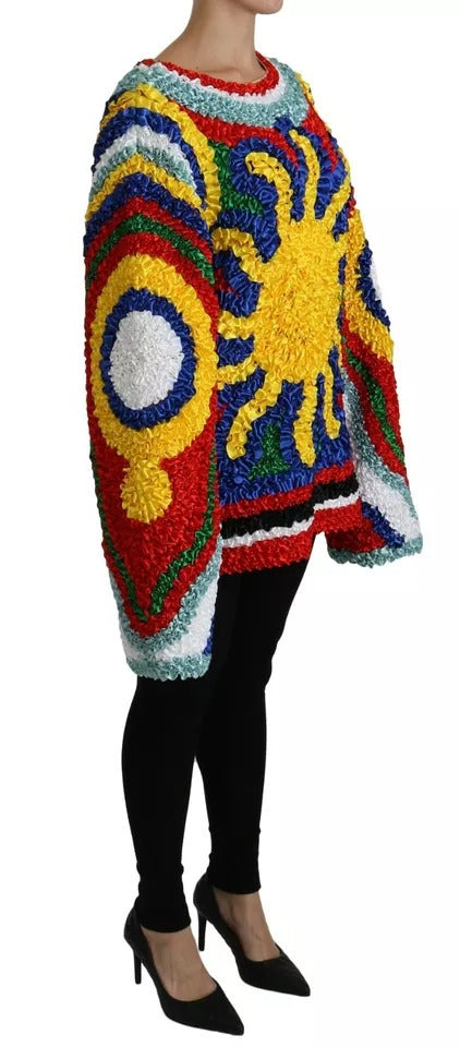 Dolce & Gabbana Multicolor Sun Ruffled Top Oversize Sweater