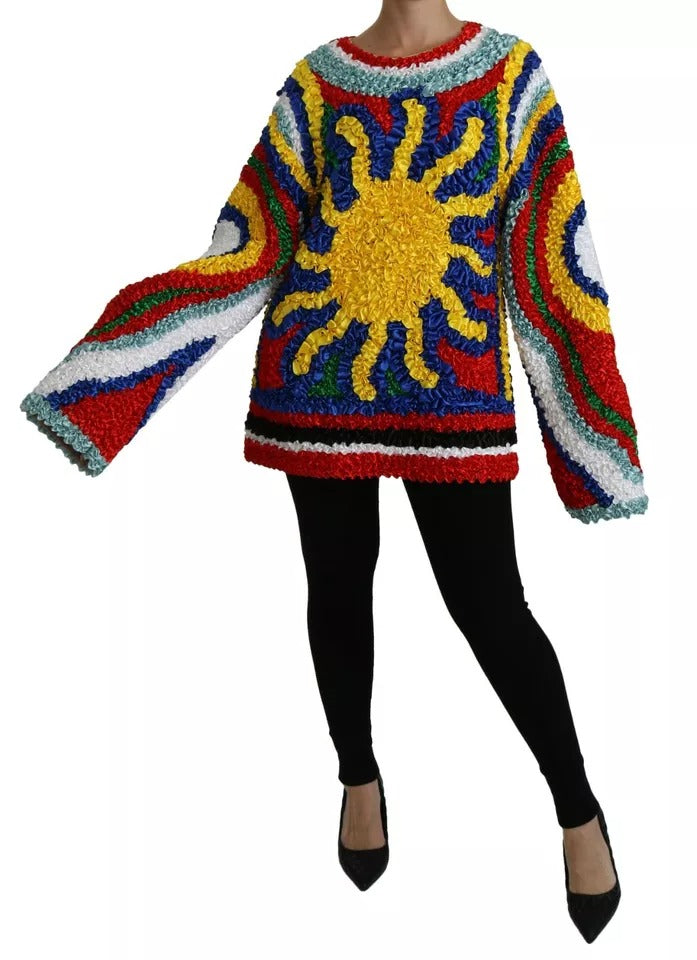Dolce & Gabbana Multicolor Sun Ruffled Top Oversize Sweater