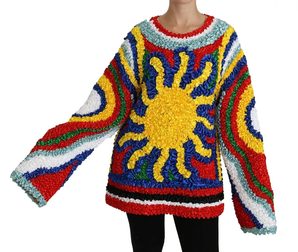 Dolce & Gabbana Multicolor Sun Ruffled Top Oversize Sweater
